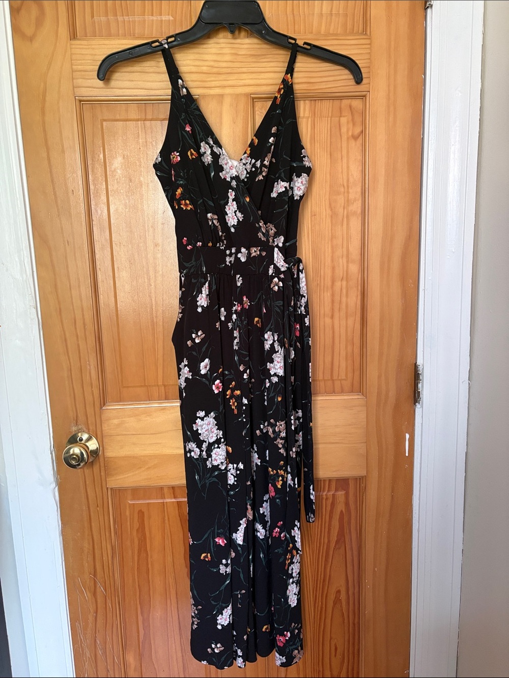 Floral V-Neck Black Wrap Jumpsuit